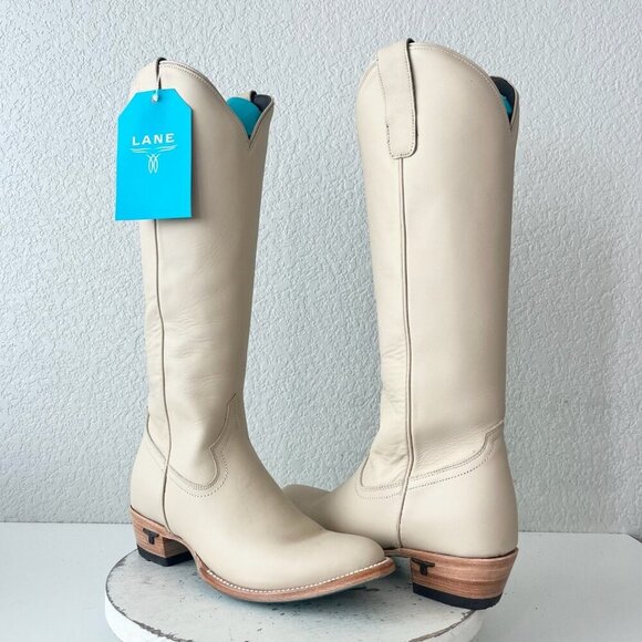 Lane Boots Shoes - Lane PLAIN JANE Womens Cowboy Boots 8 Pale Ivory Western Cowgirl Mid Calf Tall